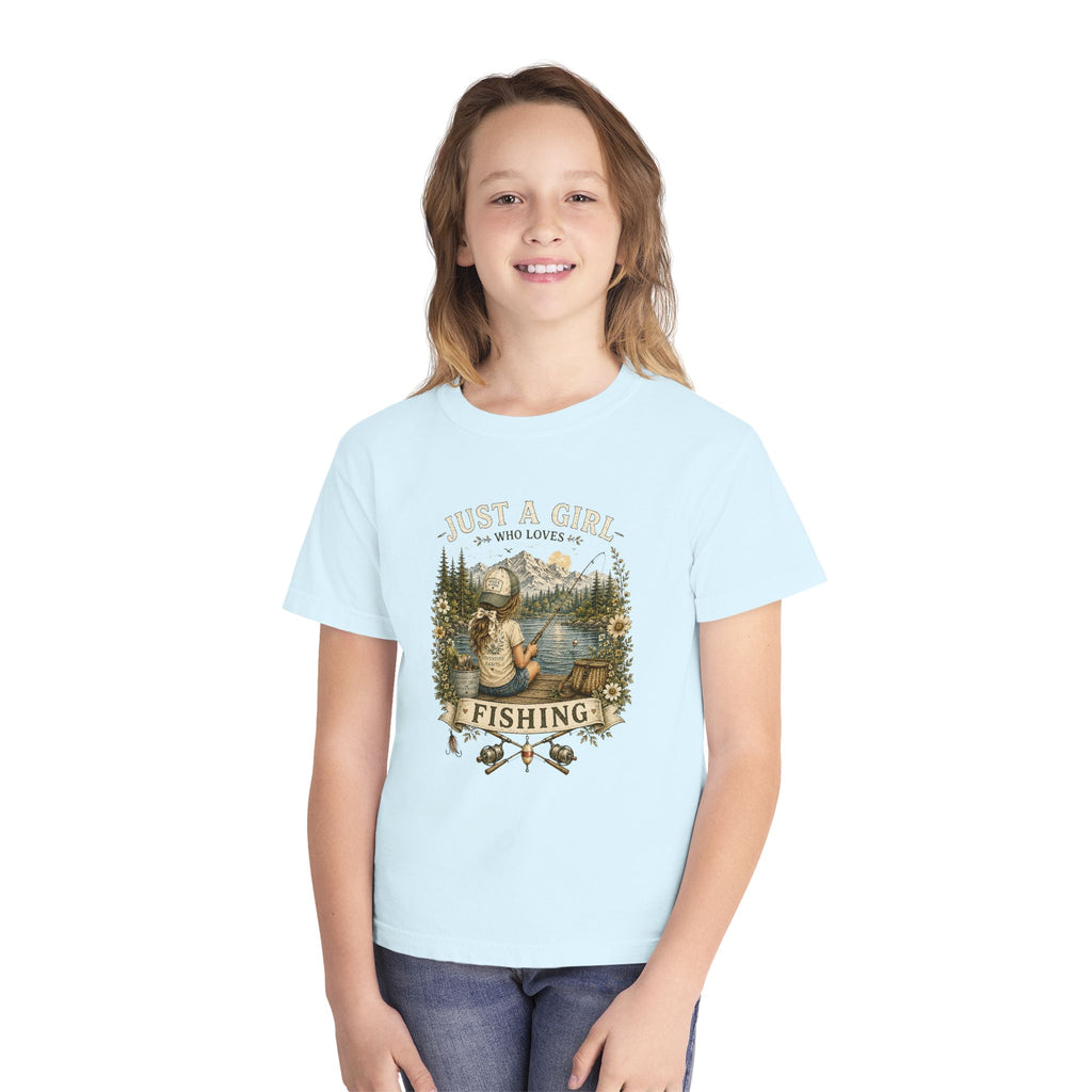 Youth Fishing Tee — "Just a Girl Who Loves Fishing" Graphic Shirt