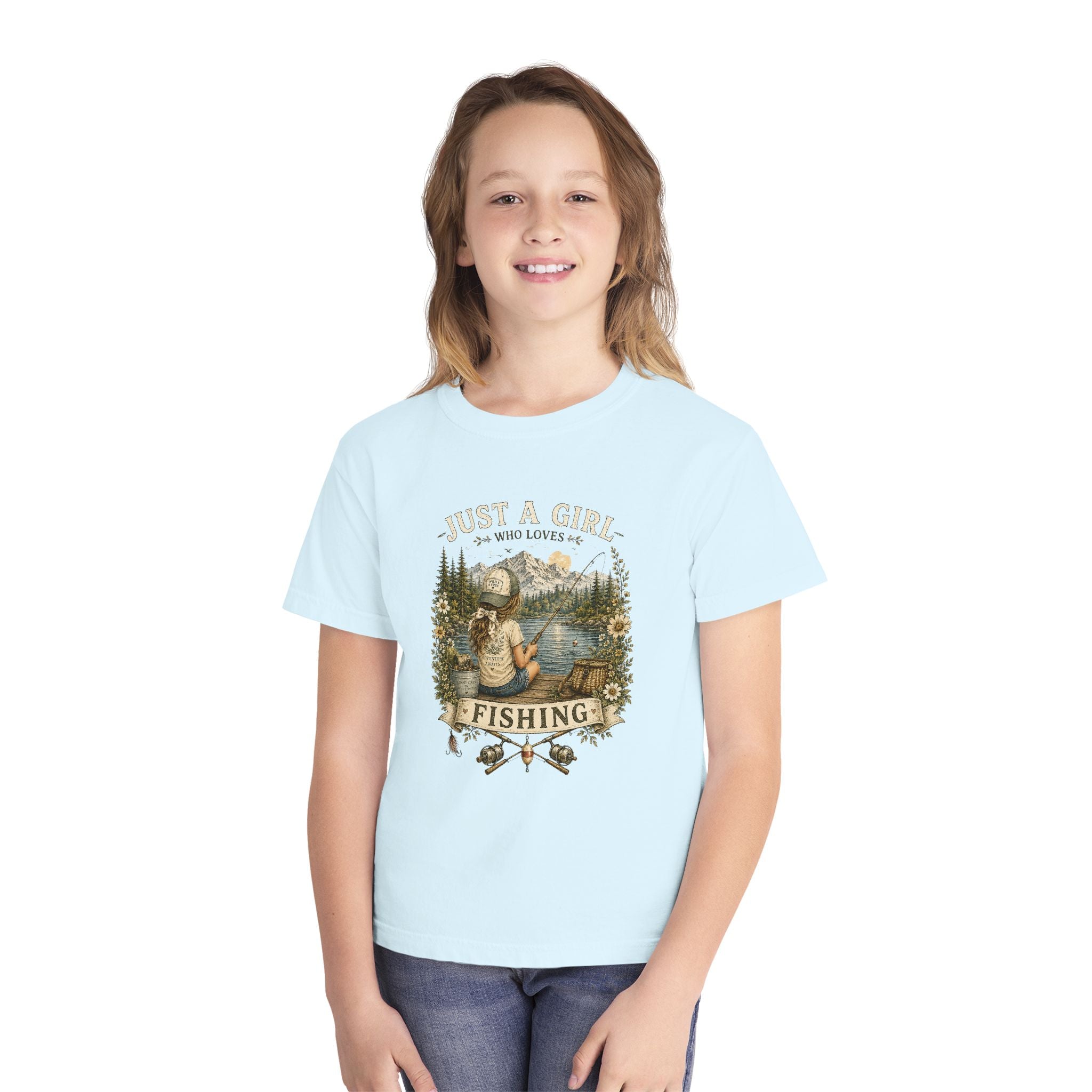 Youth Fishing Tee — "Just a Girl Who Loves Fishing" Graphic Shirt