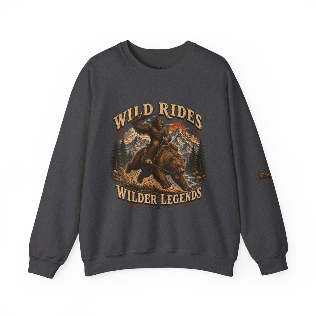 Wild Rides, Wilder Legends Crewneck Sweatshirt — Vintage Bear Rider Graphic