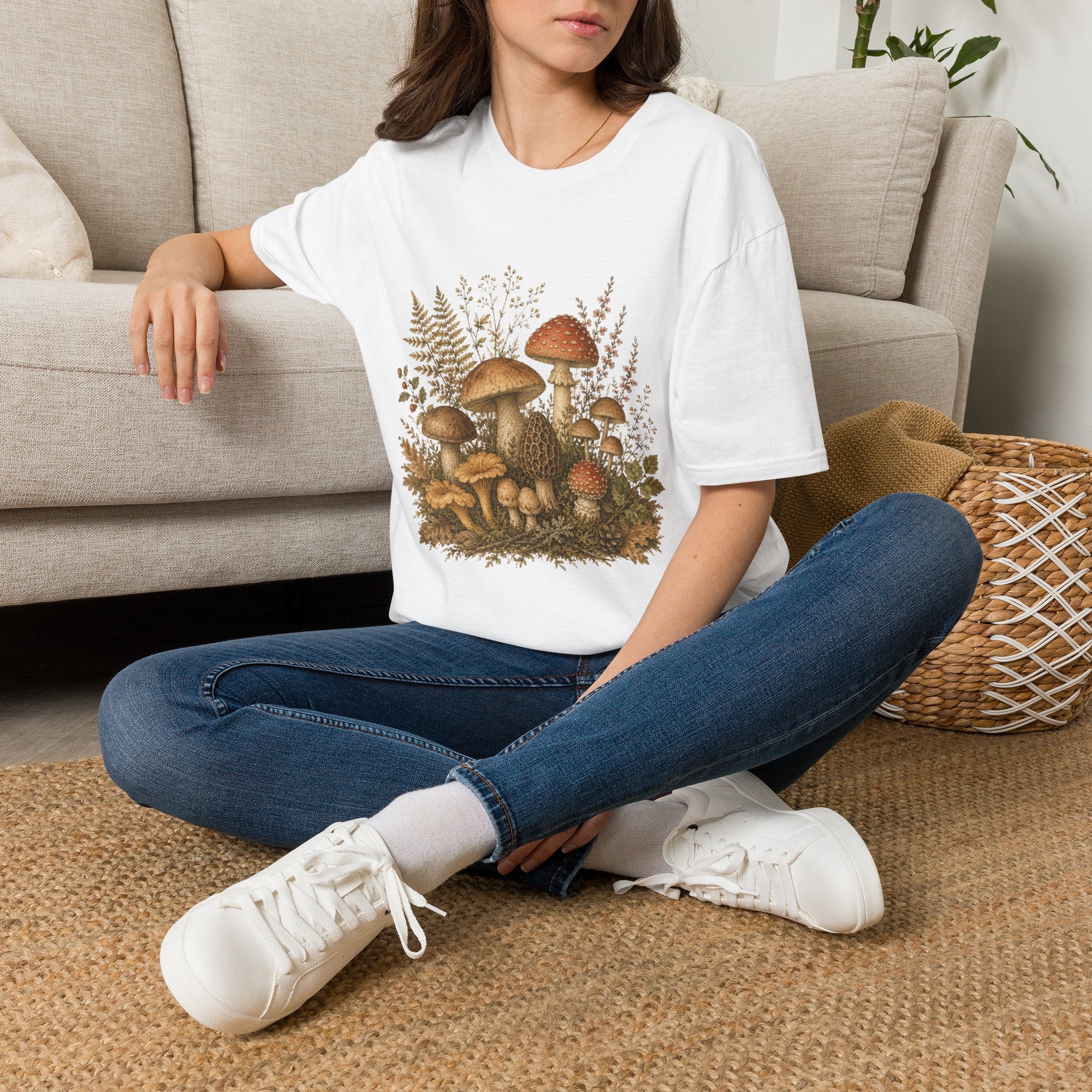 Woodland Mushrooms T-Shirt — Vintage Botanical Fungi Design