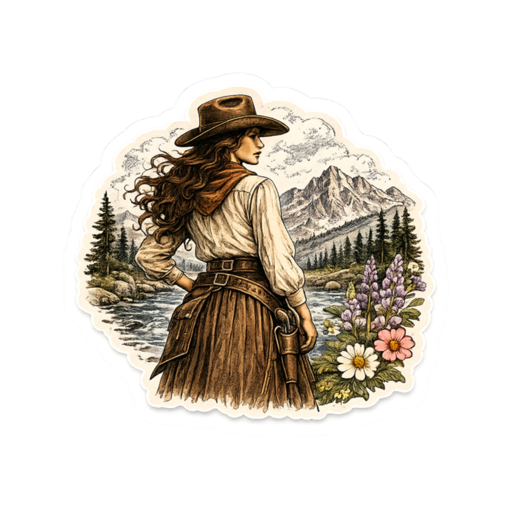 Vintage Western Cowgirl Sticker — Scenic Mountain Vinyl Kiss-Cut