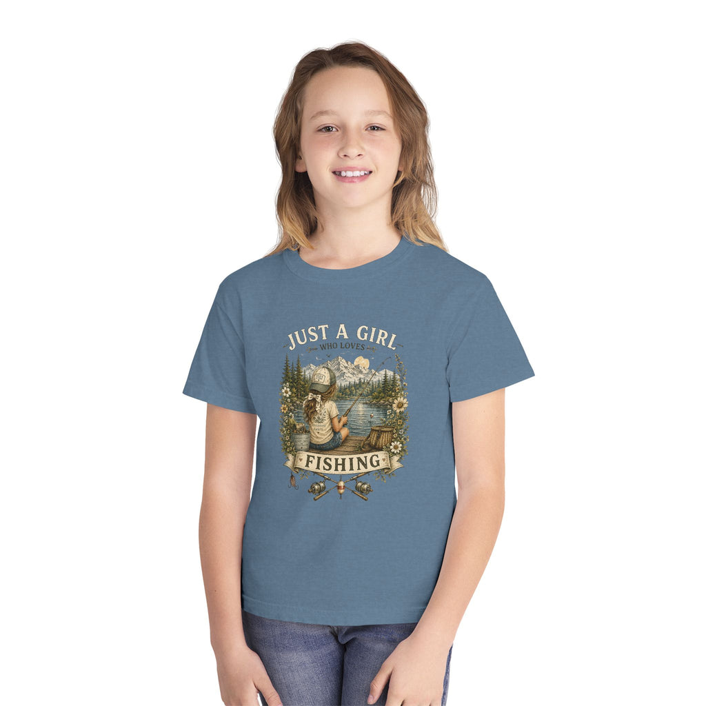Youth Fishing Tee — "Just a Girl Who Loves Fishing" Graphic Shirt