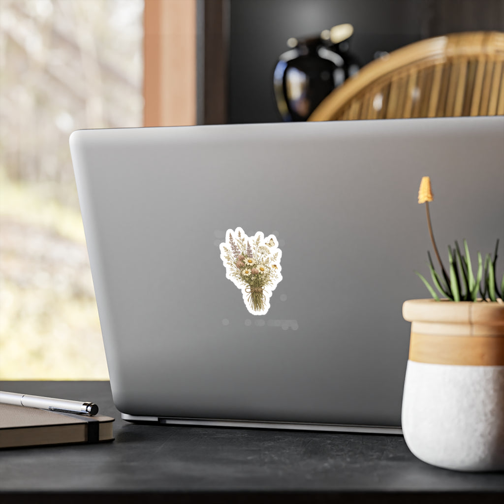 Water Resistant Wildflower Bouquet Vinyl Sticker — Kiss-Cut Floral Laptop Decal