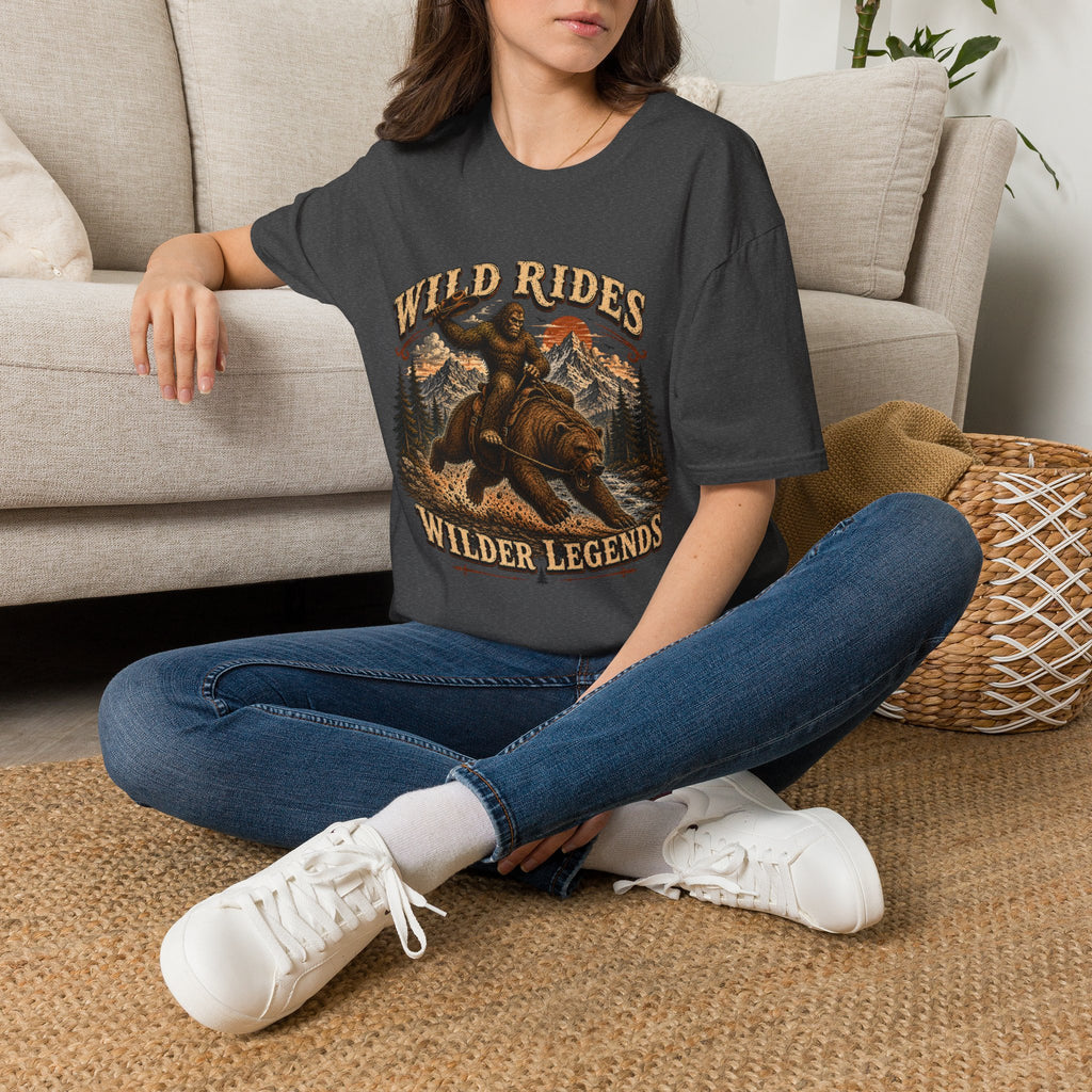 Wild Rides T-Shirt — Bigfoot Riding Bear Vintage Graphic