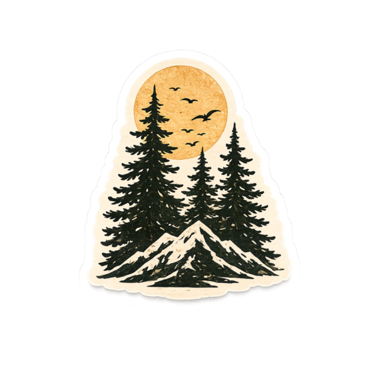 Mountain Pines Sticker — Sunset Forest Kiss-Cut Sticker