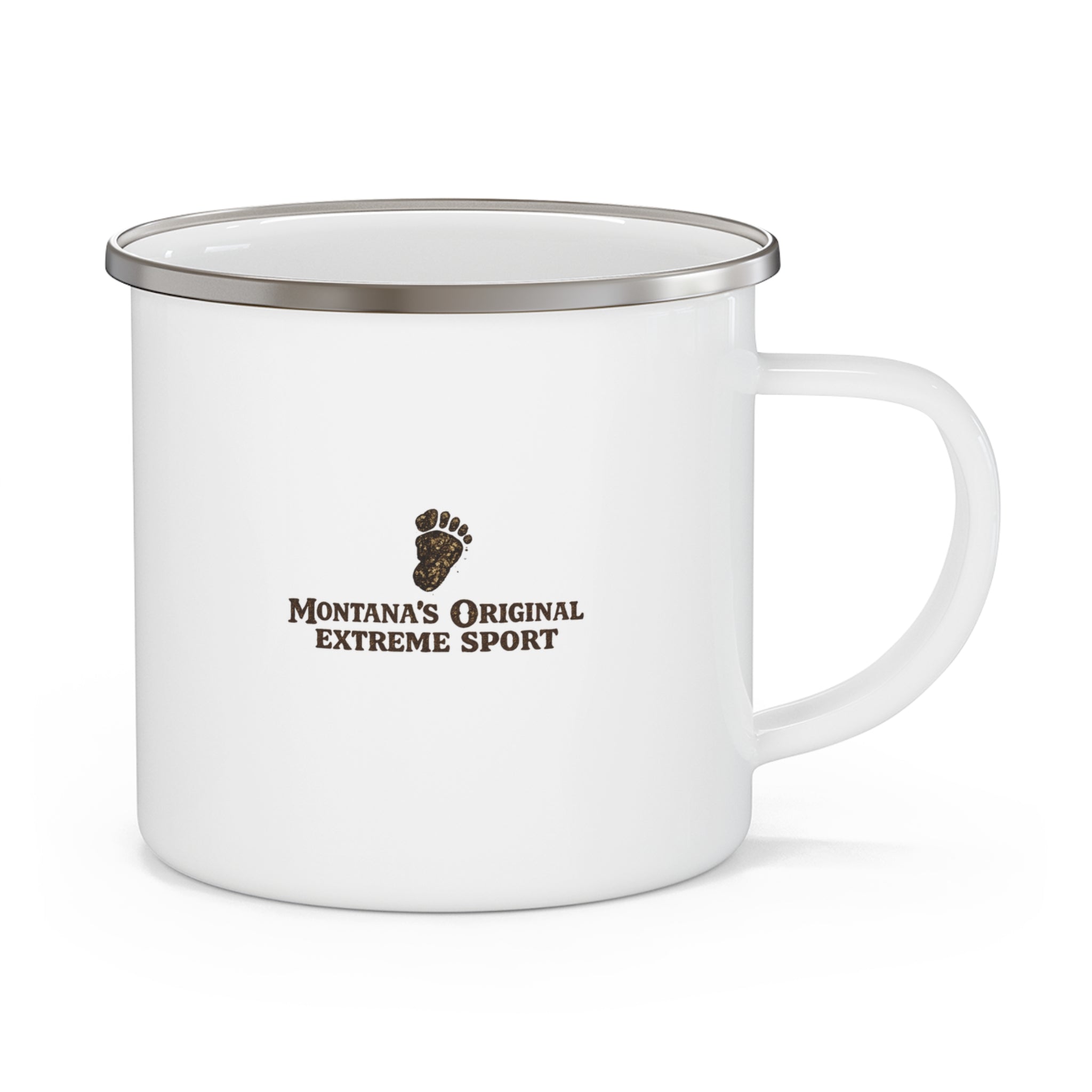 Enamel Camping Mug — Wild Rides, Wilder Legends Coffee Mug – Sasquatch on the Bison