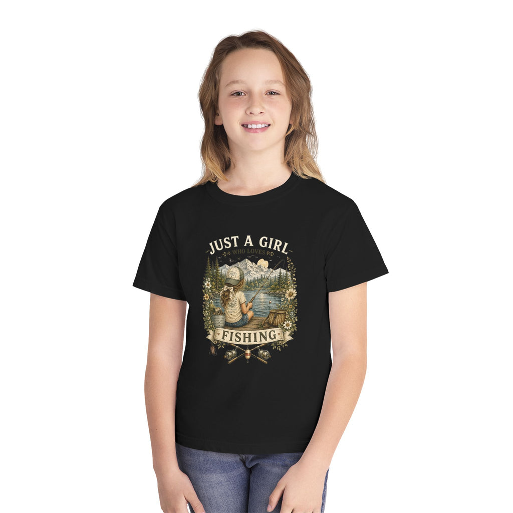 Youth Fishing Tee — "Just a Girl Who Loves Fishing" Graphic Shirt