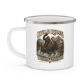 Enamel Camping Mug — Wild Rides, Wilder Legends Coffee Mug – Sasquatch on the Moose