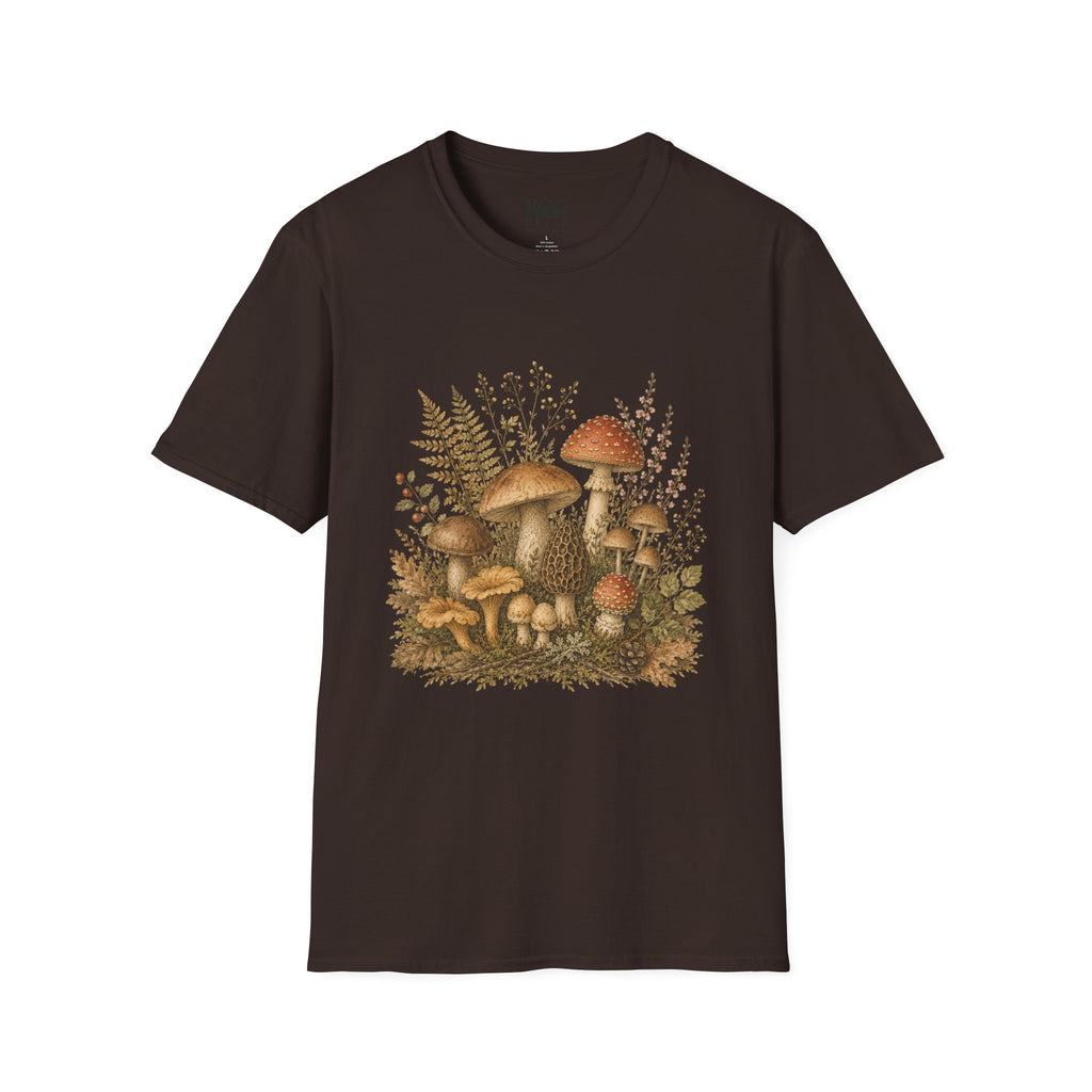Woodland Mushrooms T-Shirt — Vintage Botanical Fungi Design
