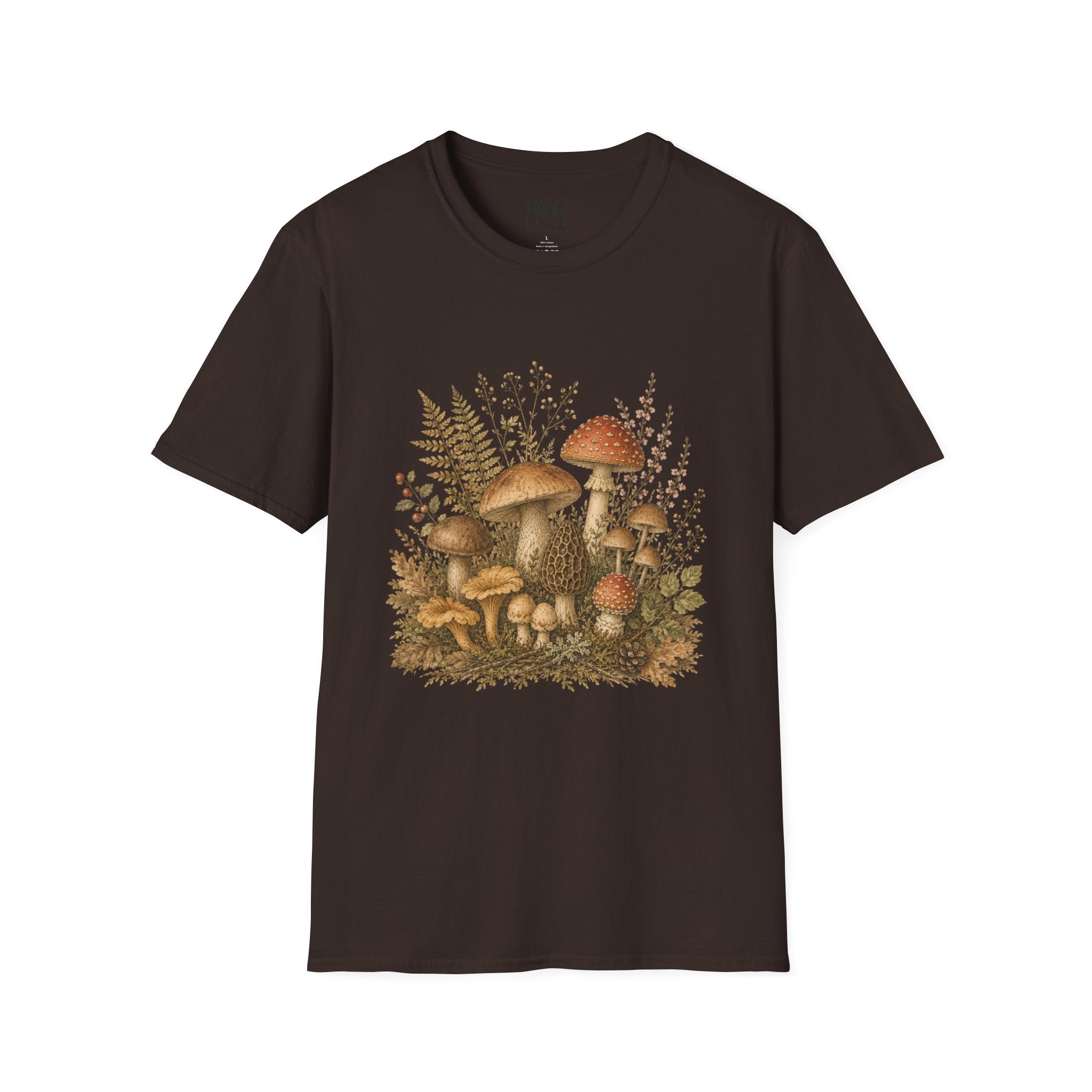 Woodland Mushrooms T-Shirt — Vintage Botanical Fungi Design