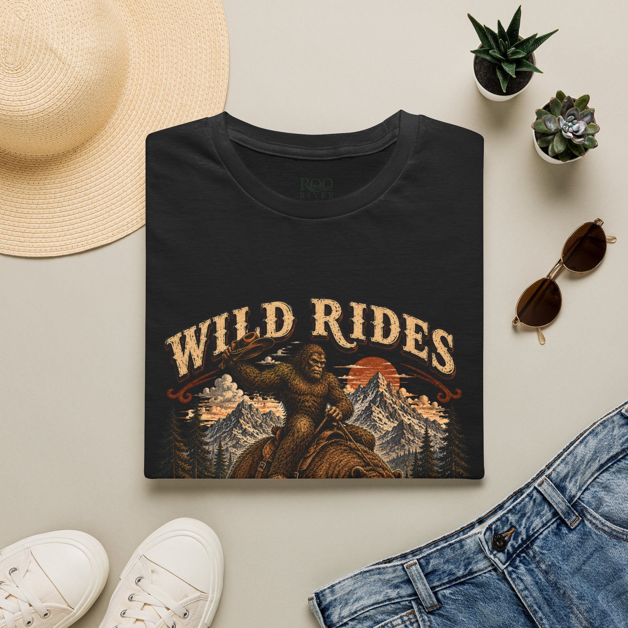 Wild Rides T-Shirt — Bigfoot Riding Bear Vintage Graphic