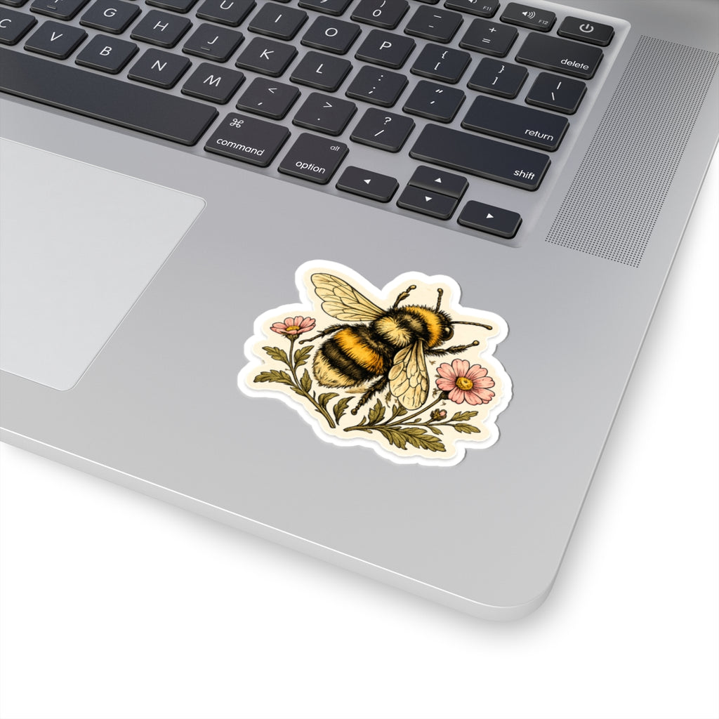 Bumblebee Floral Sticker — Kiss-Cut Bee Sticker for Laptops, Journals & Gifts