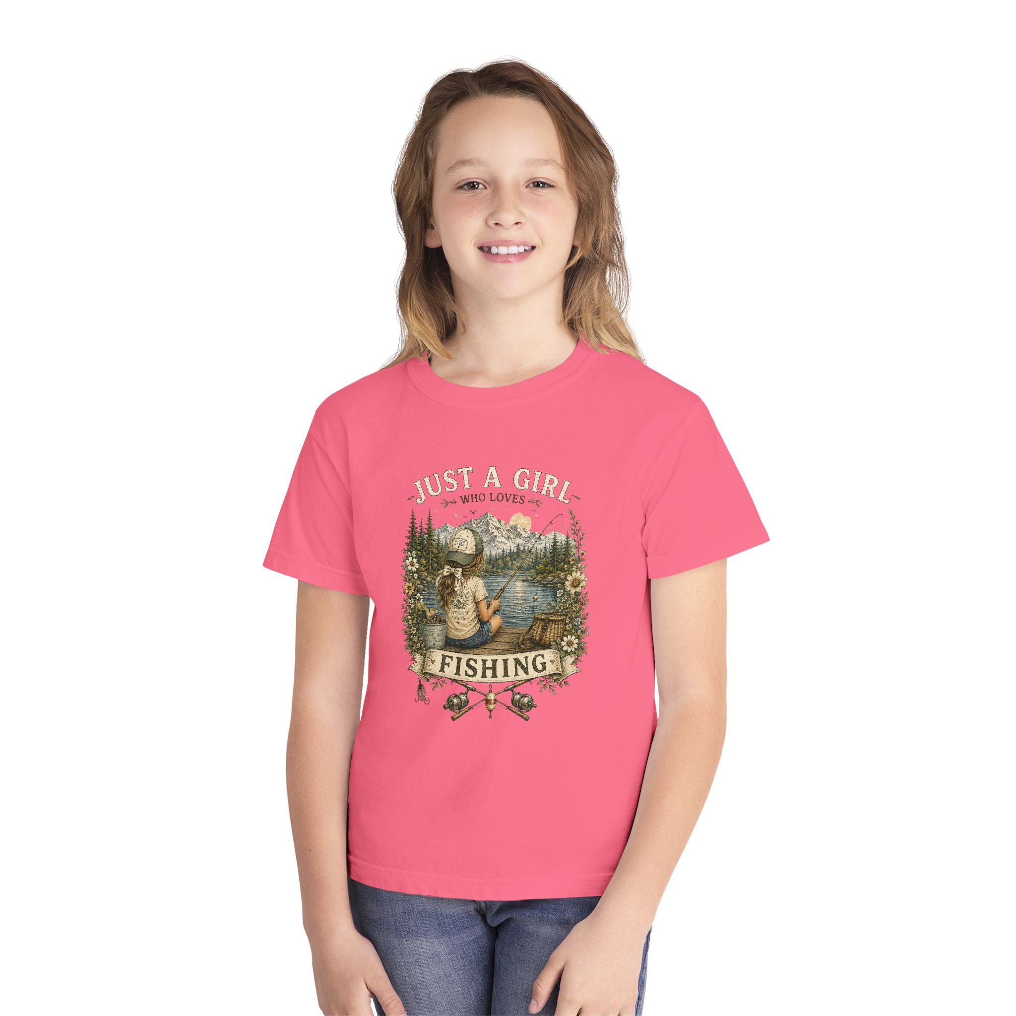 Youth Fishing Tee — "Just a Girl Who Loves Fishing" Graphic Shirt