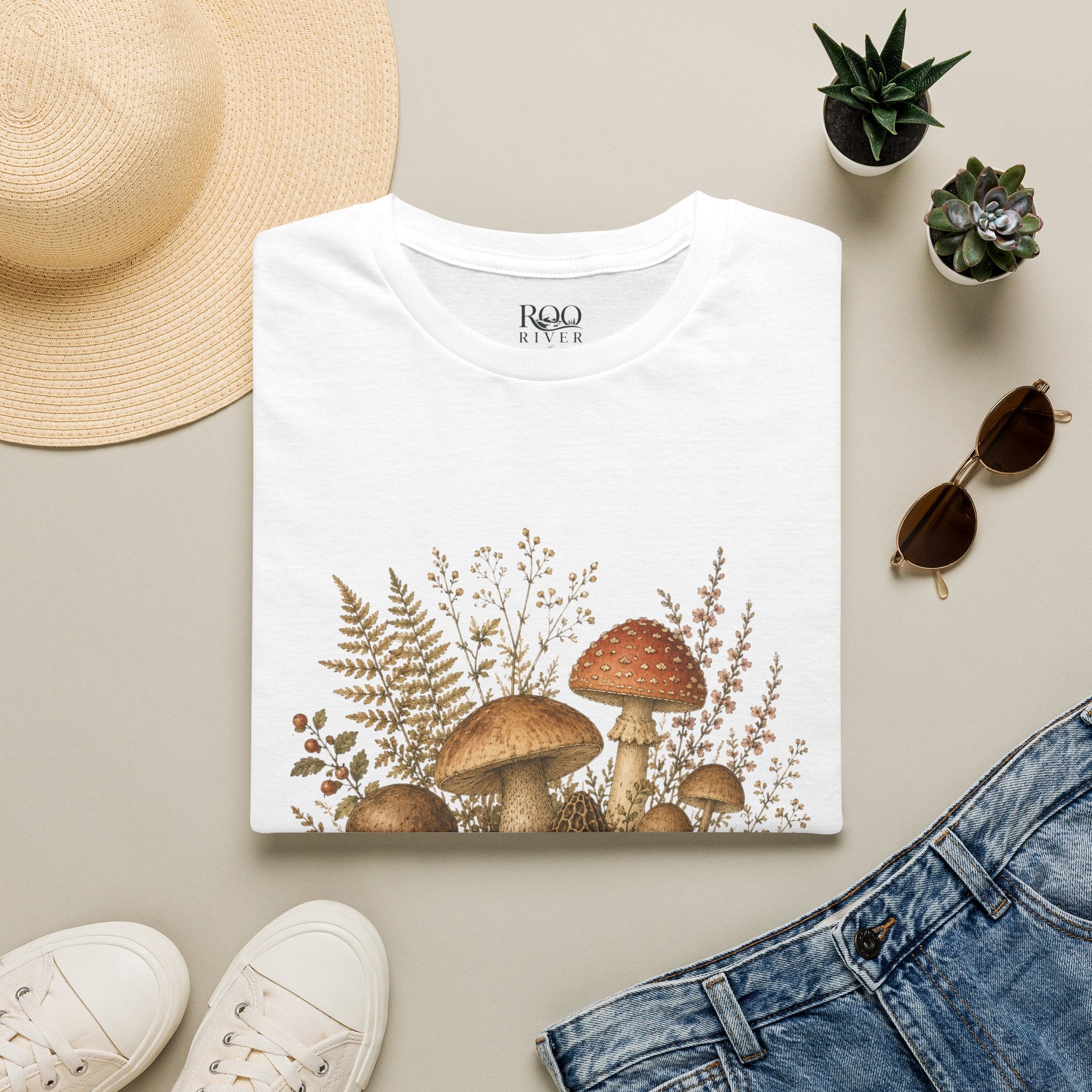 Woodland Mushrooms T-Shirt — Vintage Botanical Fungi Design