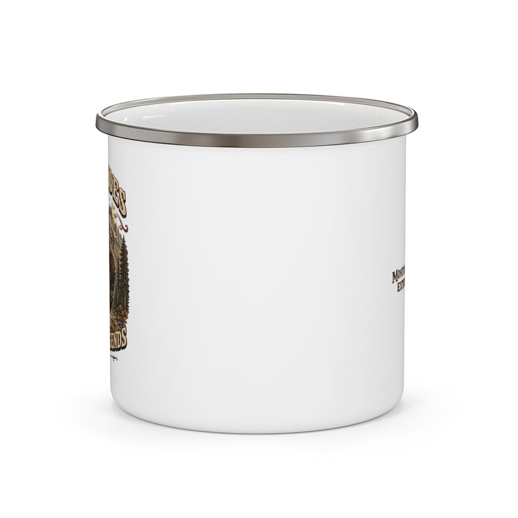 Enamel Camping Mug — Wild Rides, Wilder Legends Coffee Mug – Sasquatch on the Bison