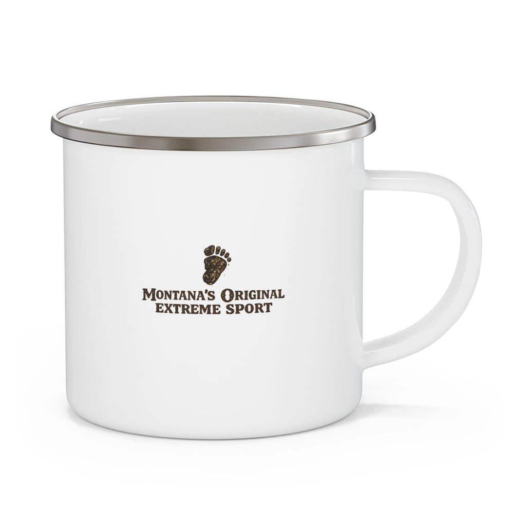 Enamel Mug — Wild Rides, Wilder Legends Coffee Mug – Sasquatch on the Trout