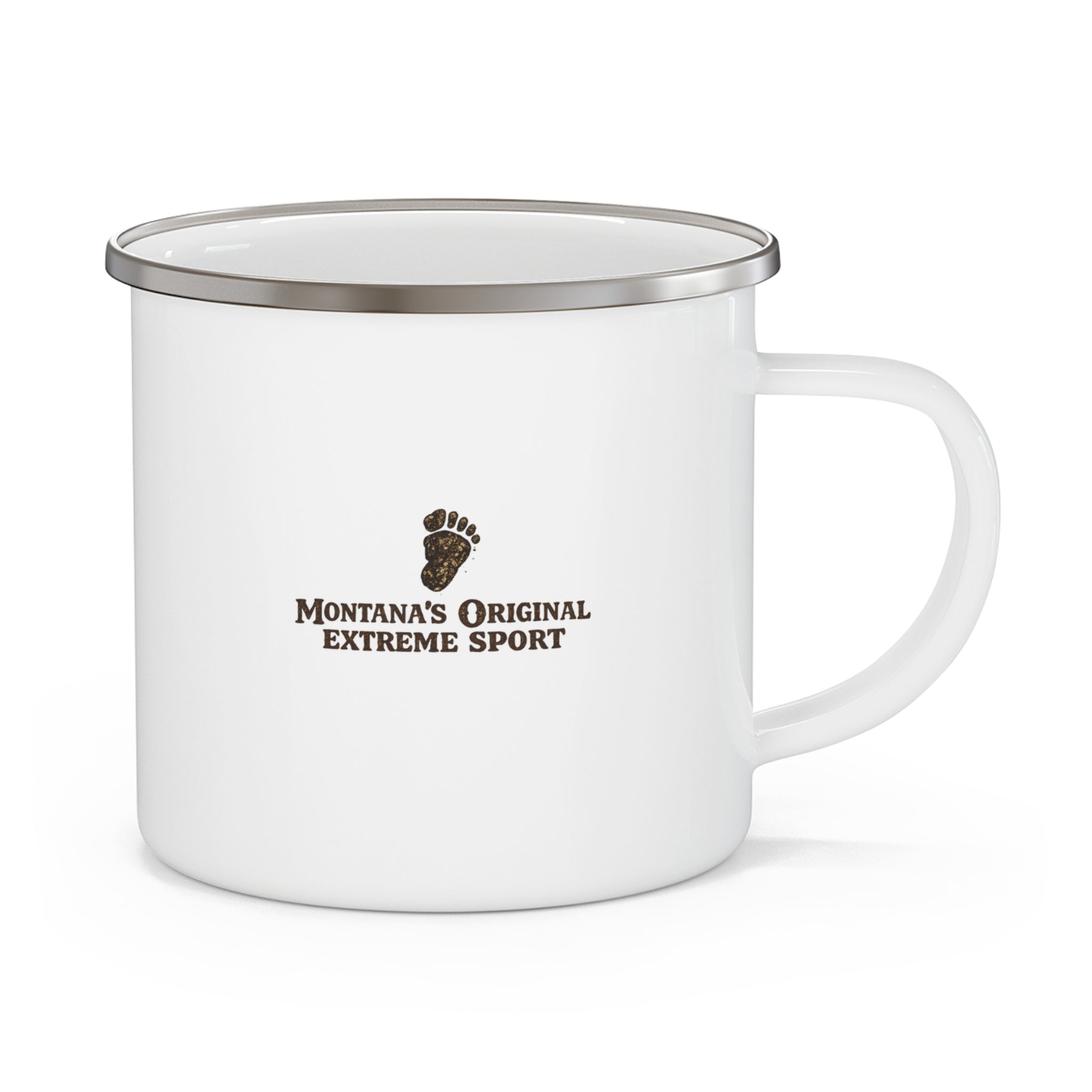 Enamel Mug — Wild Rides, Wilder Legends Coffee Mug – Sasquatch on the Trout