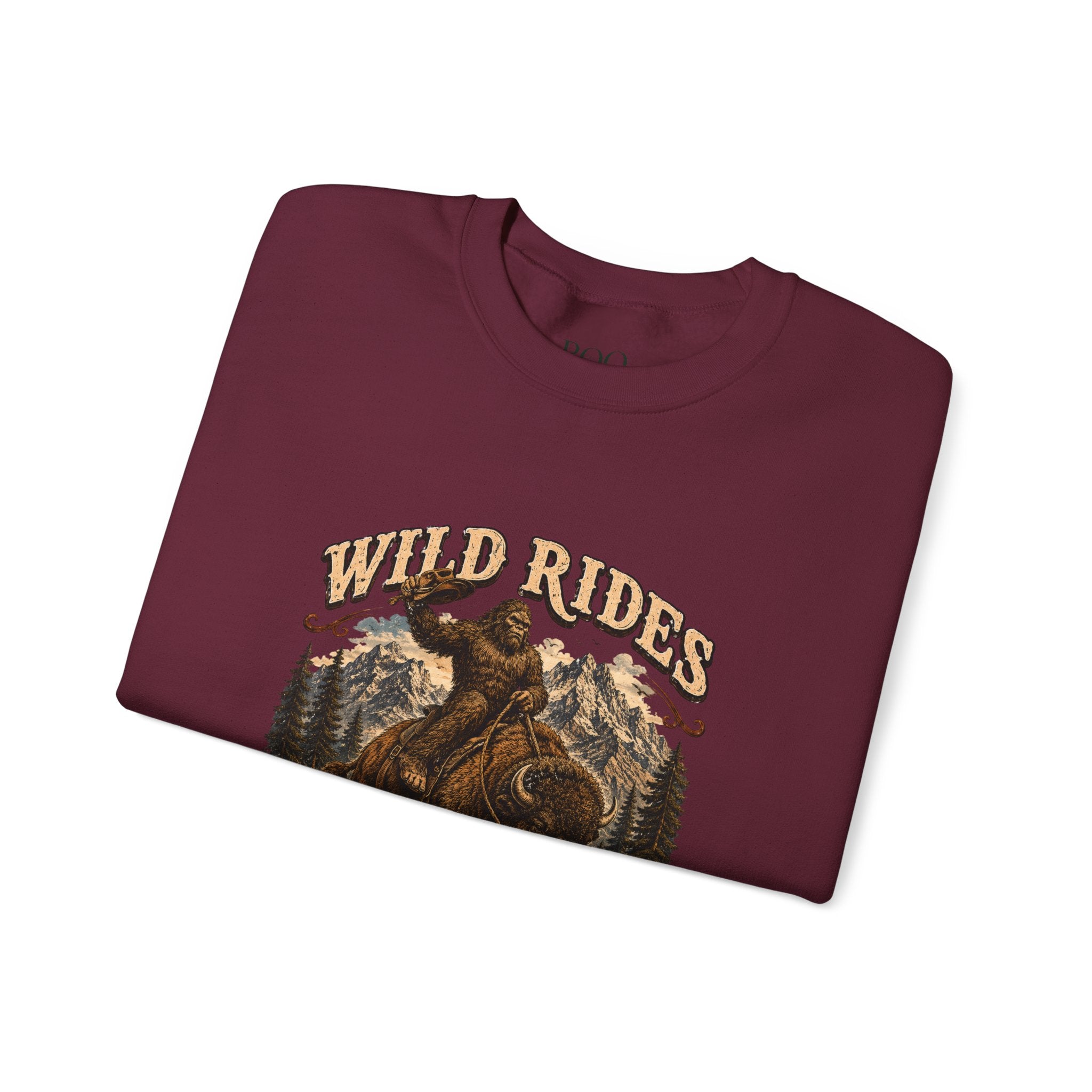 Wild Rides, Wilder Legends — Sasquatch Bison Rider, Crewneck Sweatshirt