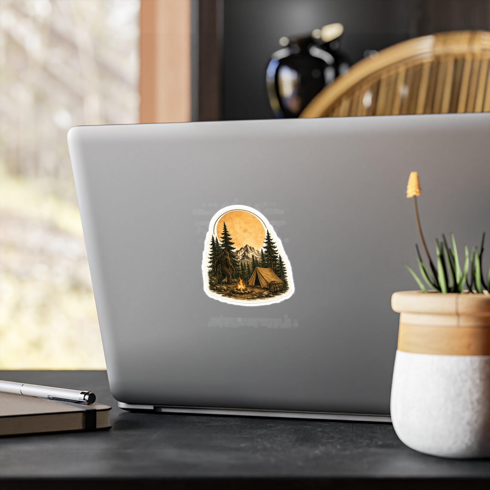 Copy of Camping Bigfoot Sticker — Vintage Mountain Campfire Vinyl Kiss-Cut