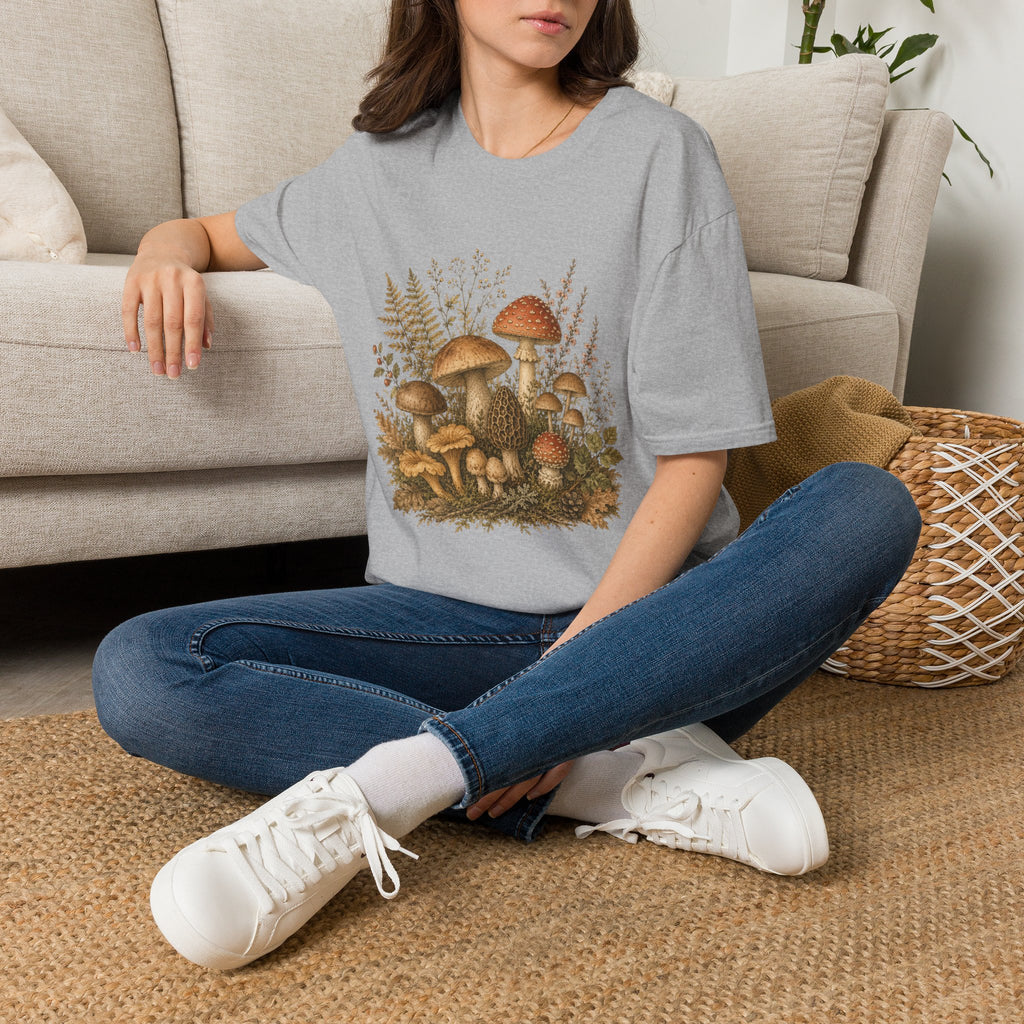 Woodland Mushrooms T-Shirt — Vintage Botanical Fungi Design