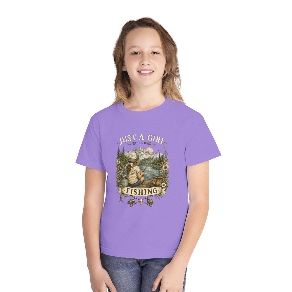 Youth Fishing Tee — "Just a Girl Who Loves Fishing" Graphic Shirt