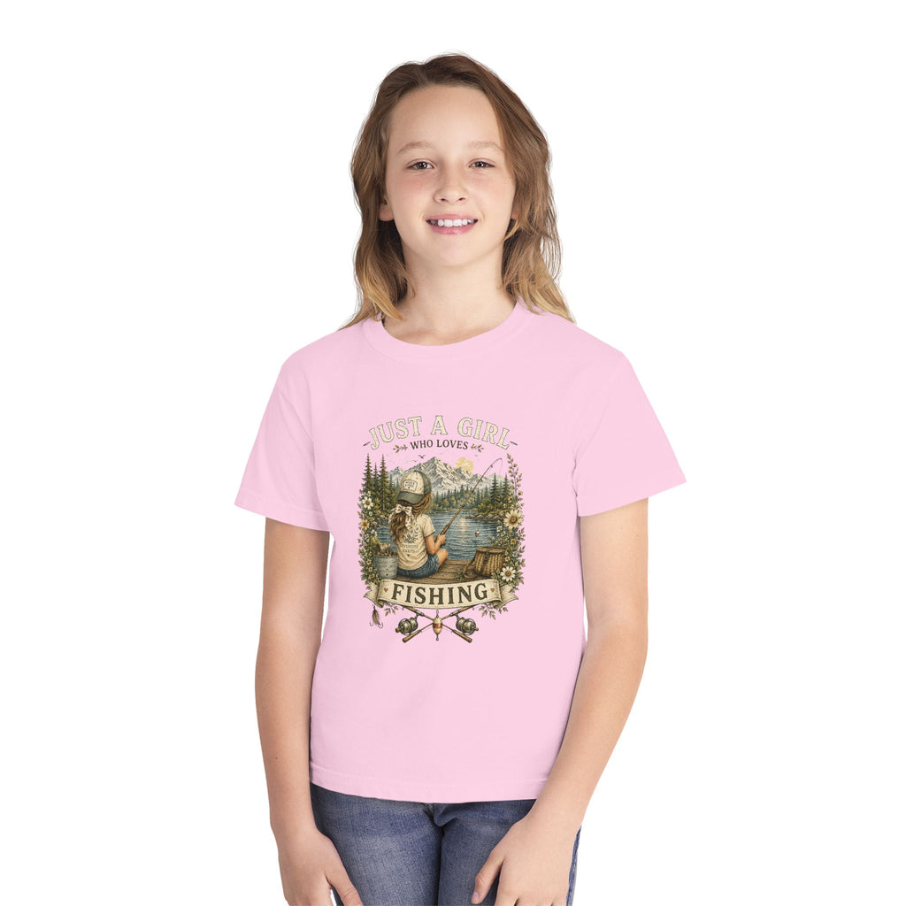 Youth Fishing Tee — "Just a Girl Who Loves Fishing" Graphic Shirt