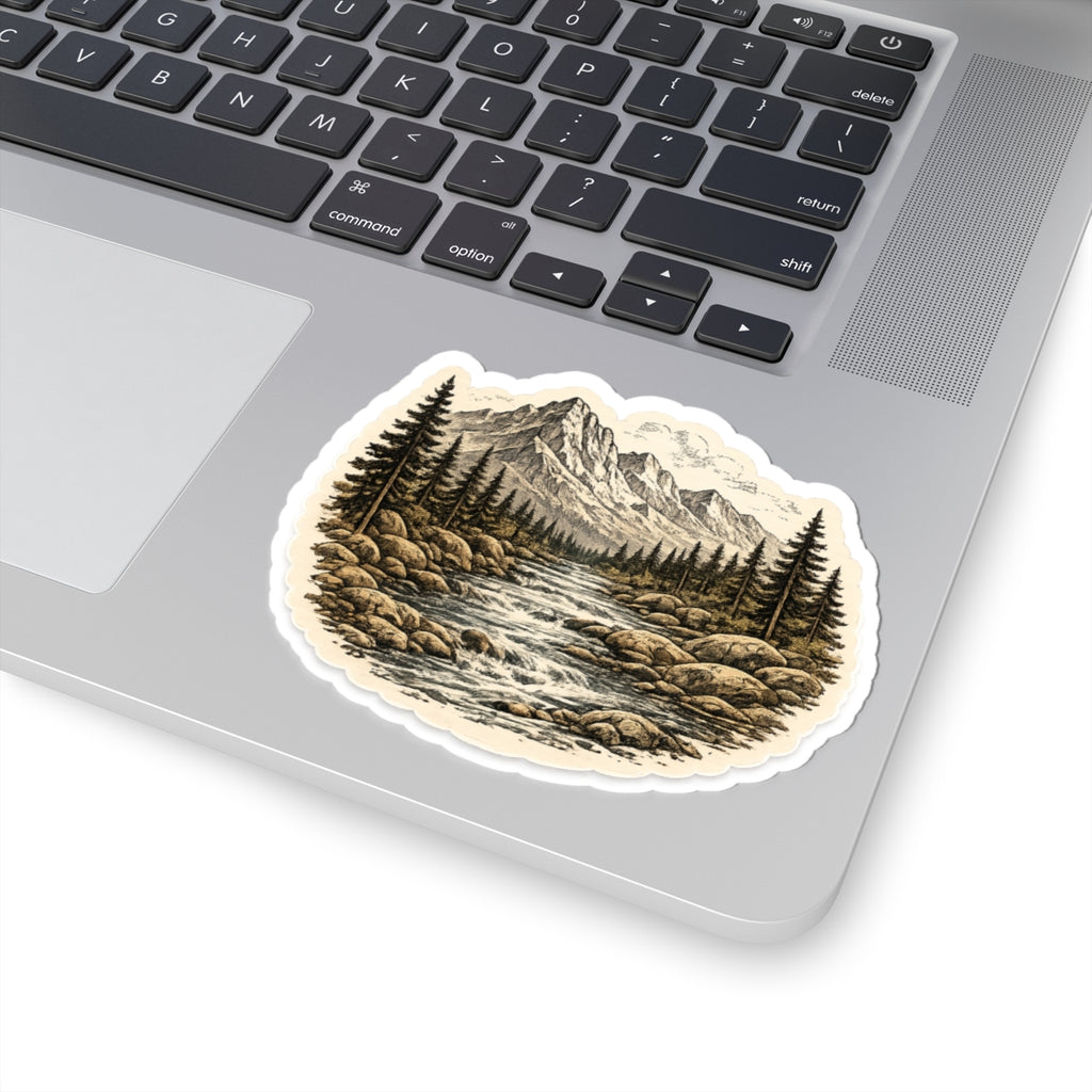 Mountain River Wilderness  Sticker — Scenic Outdoor Landscape Kiss-Cut Decal