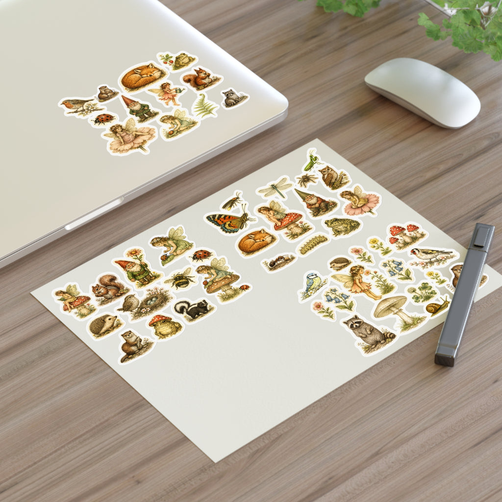 Woodland Fairy Vintage Sticker Sheet — Forest Animals & Mushrooms
