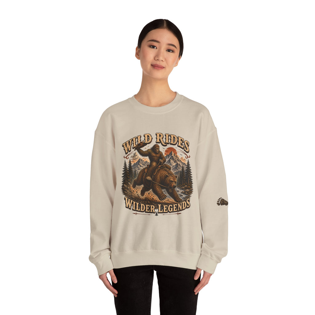 Wild Rides, Wilder Legends Crewneck Sweatshirt — Vintage Bear Rider Graphic
