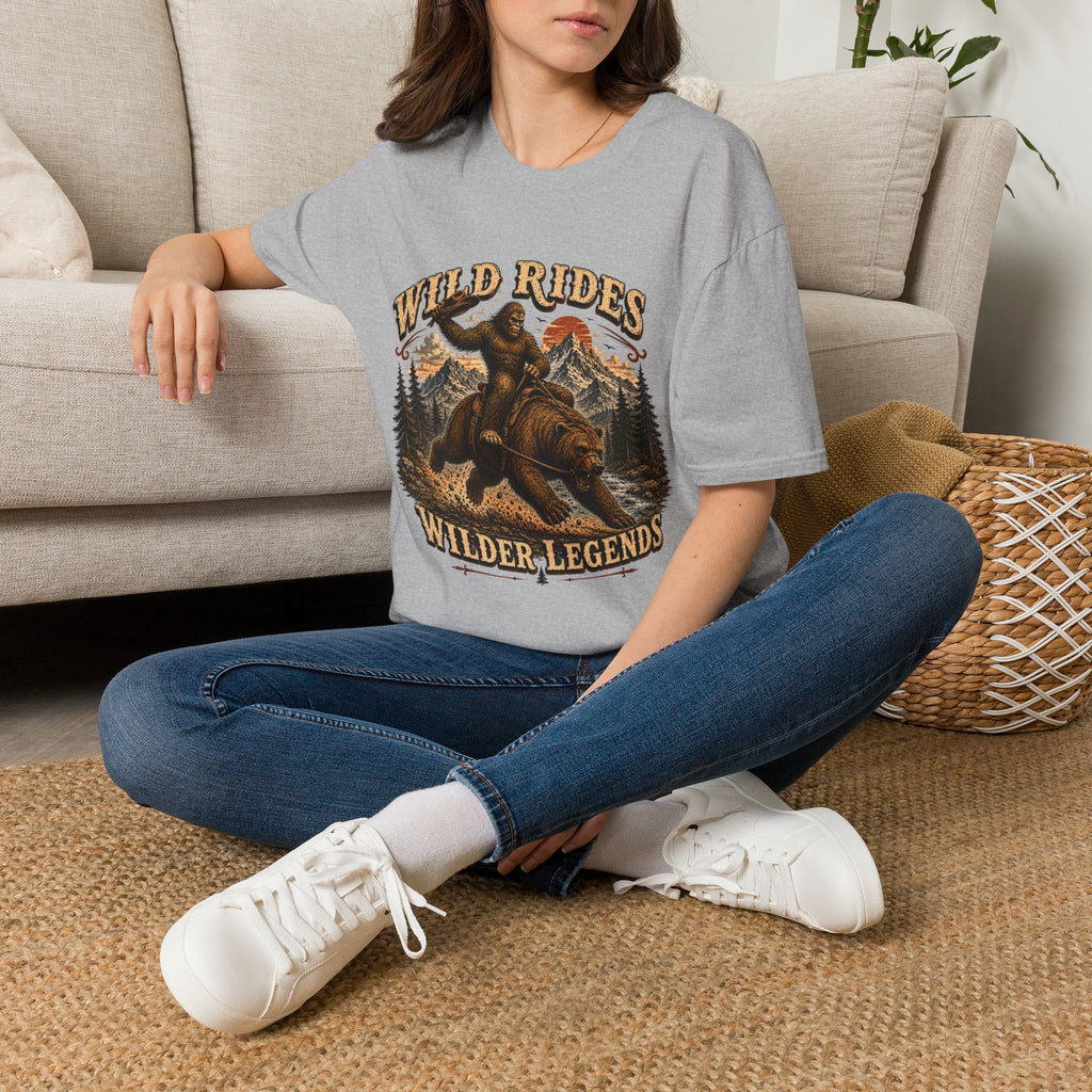 Wild Rides T-Shirt — Bigfoot Riding Bear Vintage Graphic