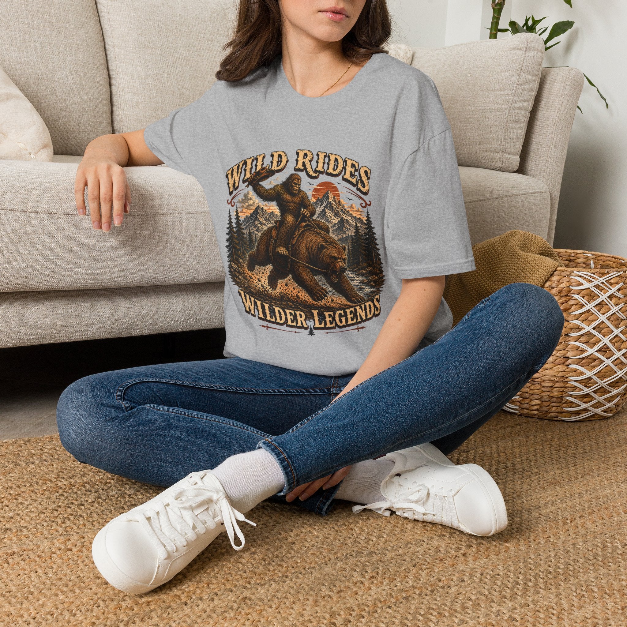 Wild Rides T-Shirt — Bigfoot Riding Bear Vintage Graphic