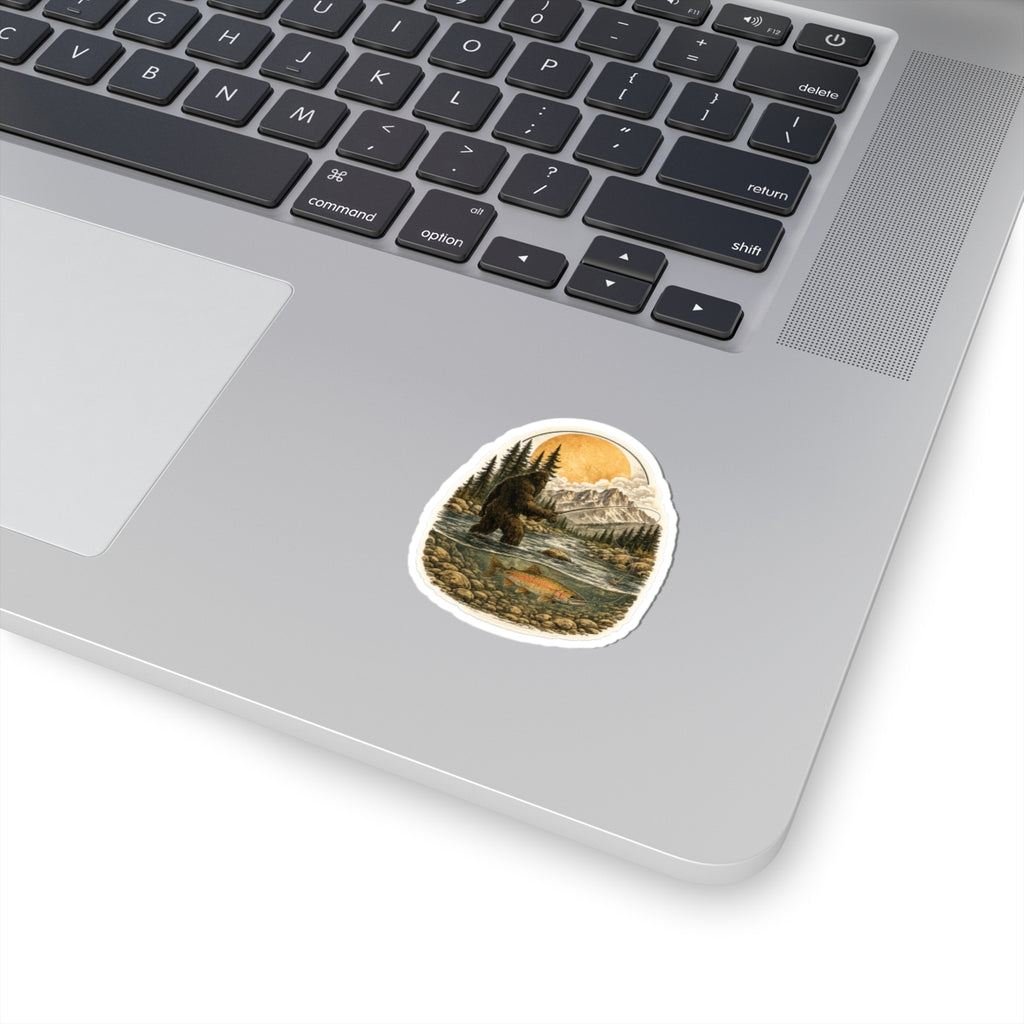 Sasquatch Fly Fishing Sticker — Outdoor Adventure Kiss-Cut Decal