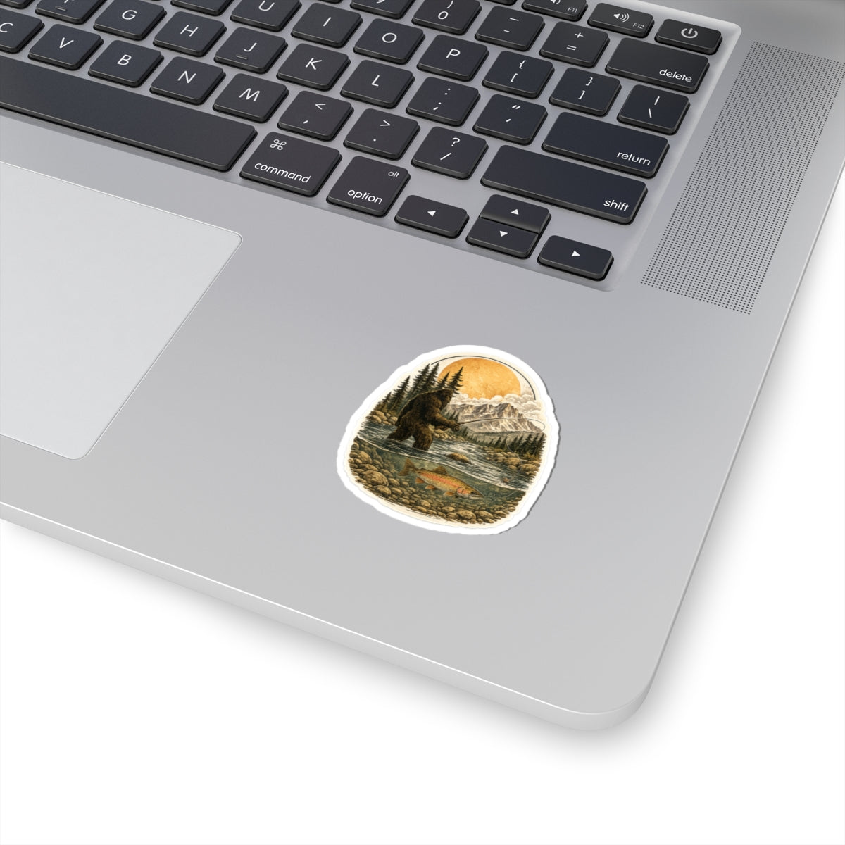 Sasquatch Fly Fishing Sticker — Outdoor Adventure Kiss-Cut Decal